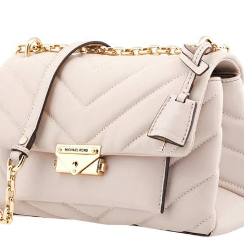 Michael Kors Cece Medium Quilted Leather Convertible Shoulder Bag in Soft Pink